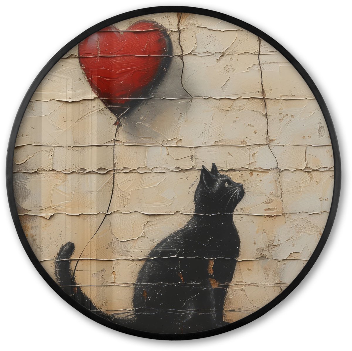 FrameYourWall Poster in lijst Rond - Fotolijst 60x60 cm - Posters - Kat - Graffiti - Ballon - Street art - Abstract - Ronde posterlijst zwart - Decoratie - Wanddecoratie woonkamer - Muurdecoratie slaapkamer Graffiti - Kat