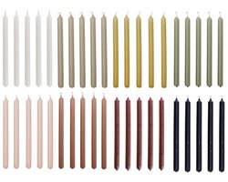 Cactula Gekleurde Kerstboomkaarsjes – Set van 40 in 8 kleuren | Dunne Potloodkaarsen 10x17 cm | Wit, Linnen, Hay, Eucalyptus, , Blossom, Brique, Aubergine & Zwart | Hoge Kwaliteit | Voor Smalle Kandelaren