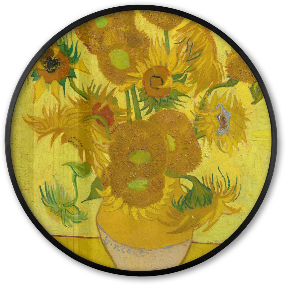 FrameYourWall Poster in lijst Rond - Fotolijst 60x60 cm - Posters - Zonnebloemen - Vincent van Gogh - Ronde posterlijst zwart - Decoratie - Wanddecoratie woonkamer - Muurdecoratie slaapkamer Multicolor