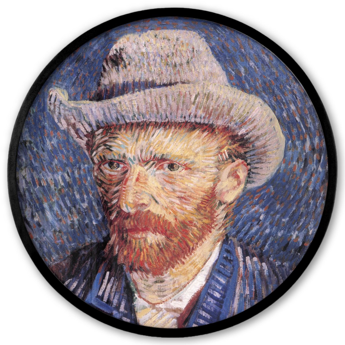 FrameYourWall Poster in lijst Rond - Fotolijst 40x40 cm - Posters - Zelfportret met grijze vilthoed - Vincent van Gogh - Ronde posterlijst zwart - Decoratie - Wanddecoratie woonkamer - Muurdecoratie slaapkamer Multicolor