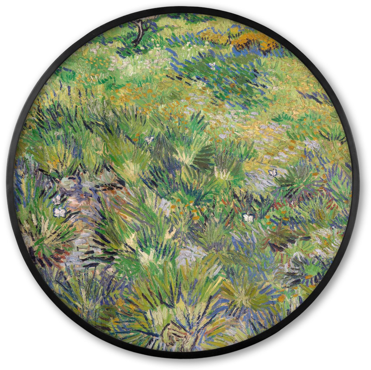 FrameYourWall Poster in lijst Rond - Fotolijst 60x60 cm - Posters - Lang gras met vlinders - Vincent van Gogh - Ronde posterlijst zwart - Decoratie - Wanddecoratie woonkamer - Muurdecoratie slaapkamer Multicolor