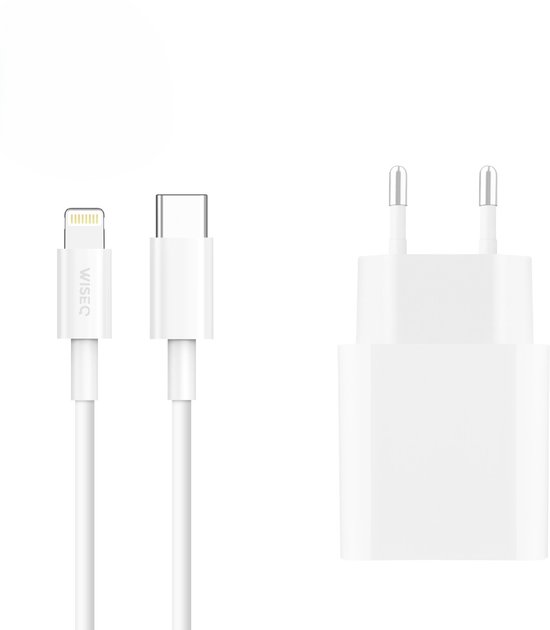Unieke 20W iPhone Snellader - Inclusief Lightning Oplaadkabel van 1 Meter - Geschikt voor Apple iPhone 14 / iPhone 13 / iPhone 12 / iPhone 11 X