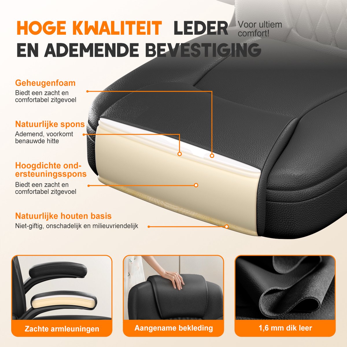 Elekiatech Ergonomische Bureaustoel-Bureaustoel-met 90°-120°Rugleuning Bureaustoelen voor Volwassenen-Inklapbare Armleuningen-Office Chair-Gaming Stoel-150kg - Zwart – foto 8