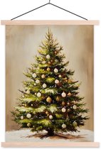 Posterhanger incl. Poster 60x80 cm - Schoolplaat - Kerst - Sfeer - Groen - Textielposter - Blanke latten