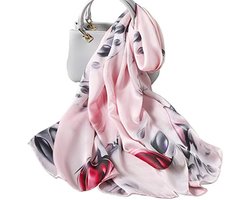 Zijden sjaal voor dames met bloem bedrukt patroon - Elegante en warme stola voor elk seizoen