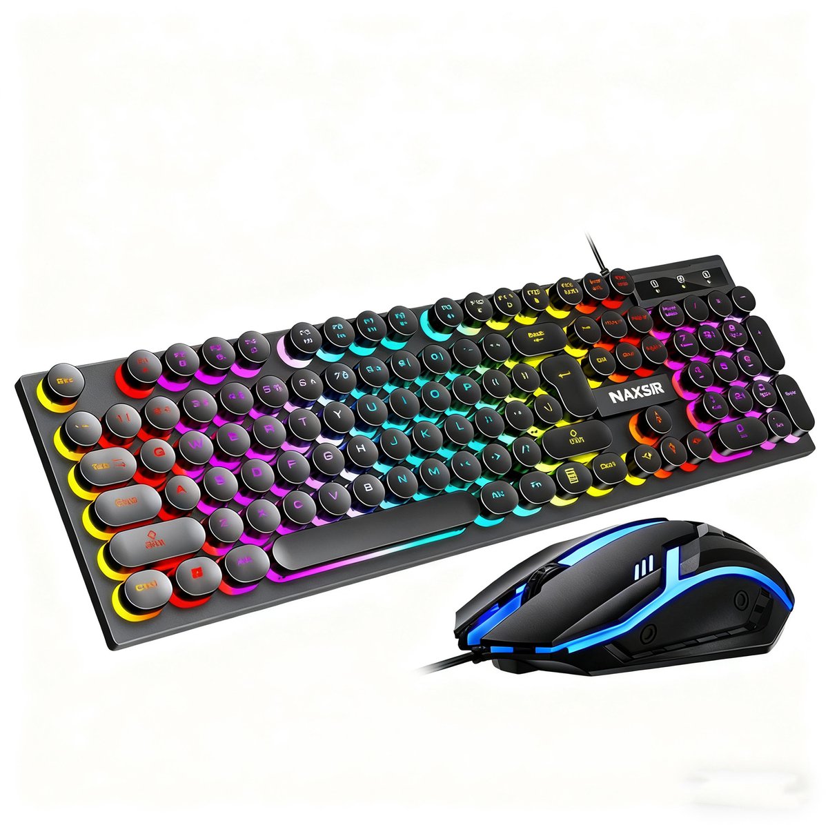 NAXSIR Mechanisch Gaming Toetsenbord en Muis Set - Verlichting met Zwevende Toetsen - Bedraad Toetsenbord voor Gamen en Kantoor