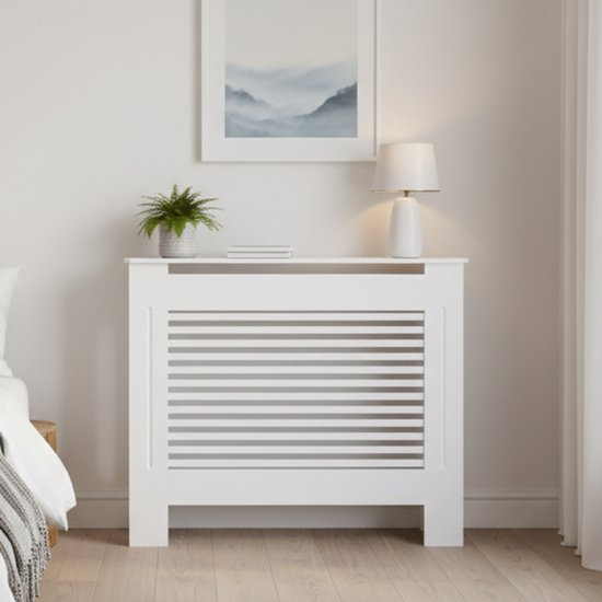 FATIVO Radiatorombouw Wit - Hoge Radiatorhoes - Radiatorbekleding van MDF - Radiatorombouw 111x19x92 cm