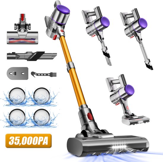 Elekiatech Steelstofzuiger-35000Pa-300W Steelstofzuiger Draadloos-2200 mAh Accu-50 Minuten-1,5 L Stofbak-voor Tapijten en Harde Vloere