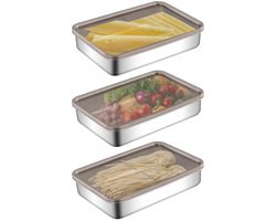 QTTVBTNA -Set van 3 Stapelbare RVS Voedselbewaarboxen – Voor Kaas, Vlees en Snacks – Luchtdicht, Vaatwasser- en Vriezerbestendig