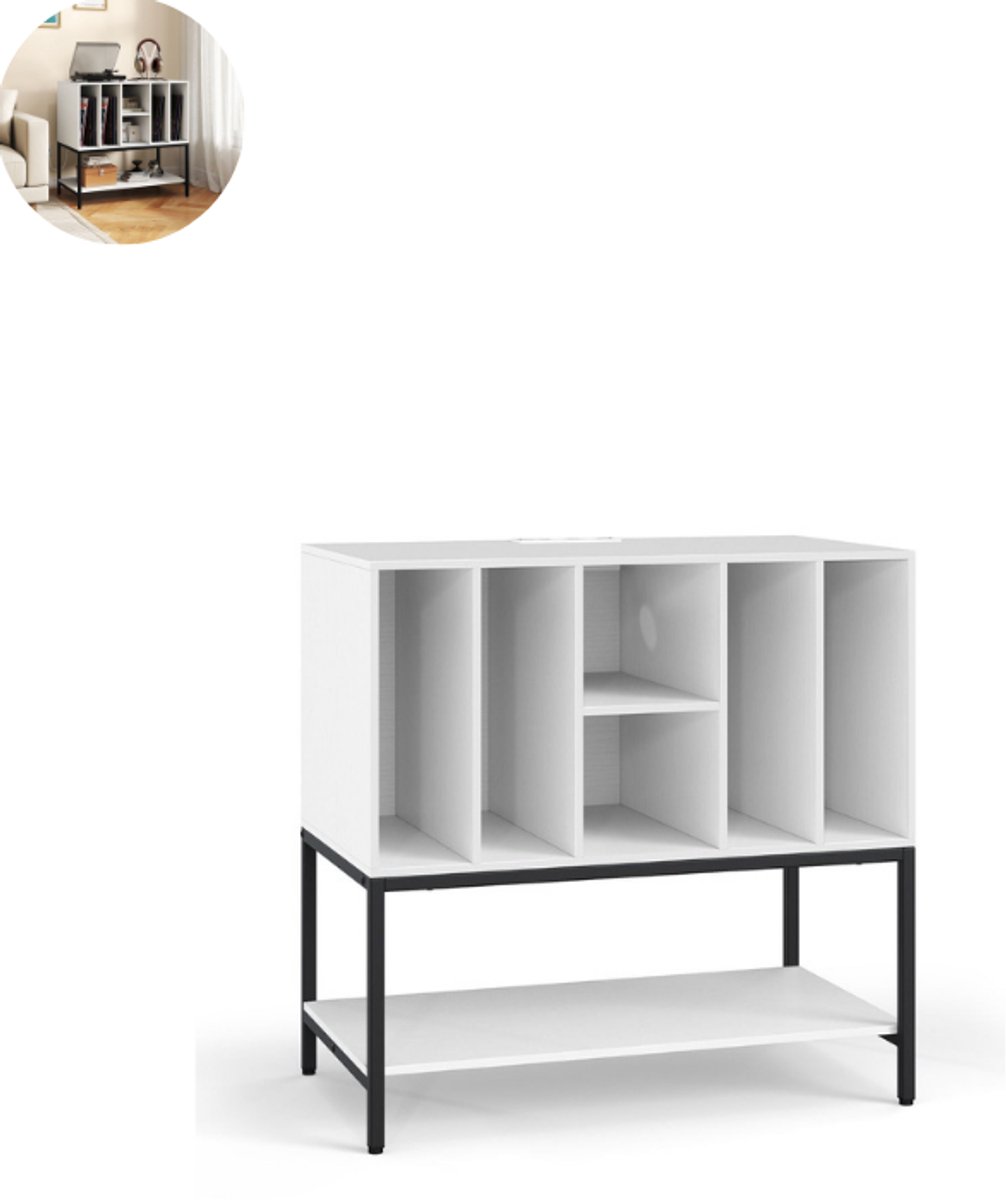 Platenspelermeubel - LP-kast - Platenspelerkast - Draaitafelstandaard - Platenspelerstandaard - Vintage Displayplank - Wit