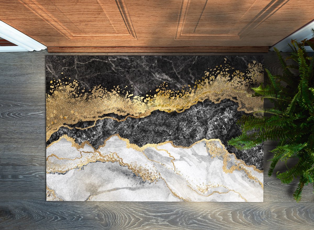 Coloray Deurmat voor binnen - Gouden Wasbare Deurmat - Gouden Marmer Schoonloopmat - Antislip Onderkant Deurmat - Deurmat Met Print - 90x60 cm Gouden - Gouden Marmer
