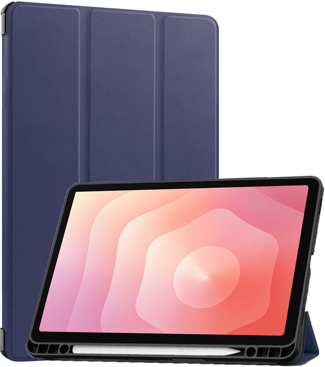 Hoes - Geschikt voor Samsung Galaxy Tab S11 - Dun & Stevig - Trifold Bookcase - Hard Cover Case - Met Uitsparing Geschikt voor S Pen - Hardcover Book - Tablet Hoesje - Donkerblauw