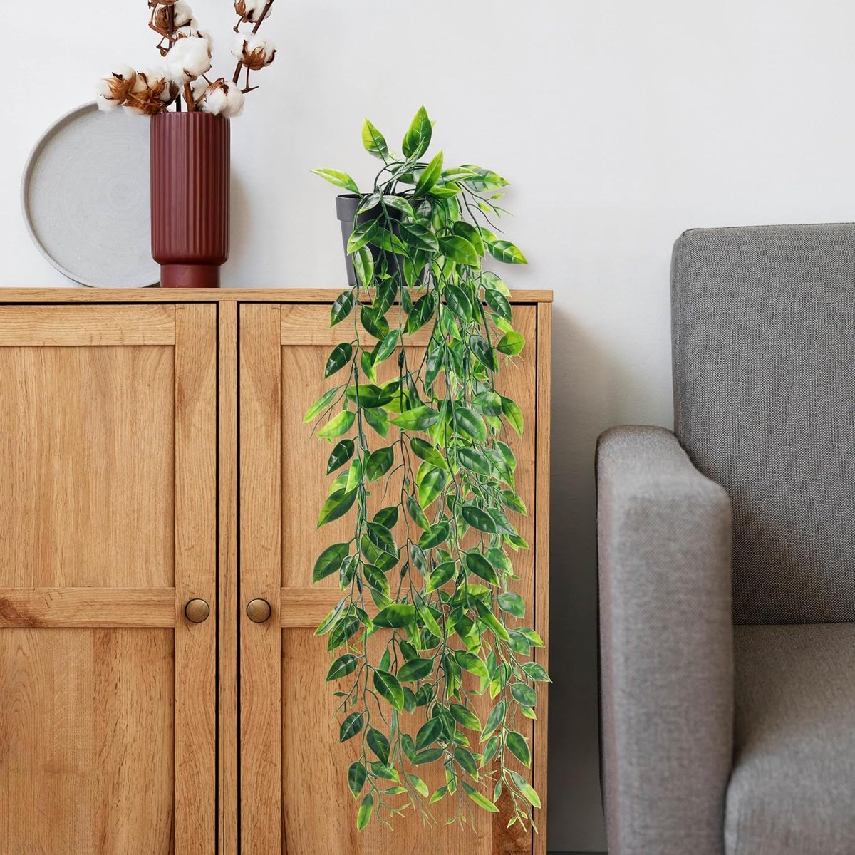 Famanu - 1 Pak Kunstplanten Hangende Kleine Kunstplanten Kunstmatige Erwten Planten Binnen Voor Aesthetisch Woonkamer Kantoor Plank Decoratie