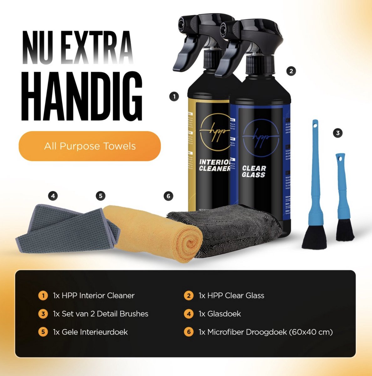 Car Care HPP Interieur Reinigingspakket - Interieurreiniger voor Auto - Auto was set - Autowassen - Auto Detailen - Autoschoonmaakmiddel - Glas reiniger - Microvezel droogdoek - detail set van 2 brushes Autoschoonmaakmiddel