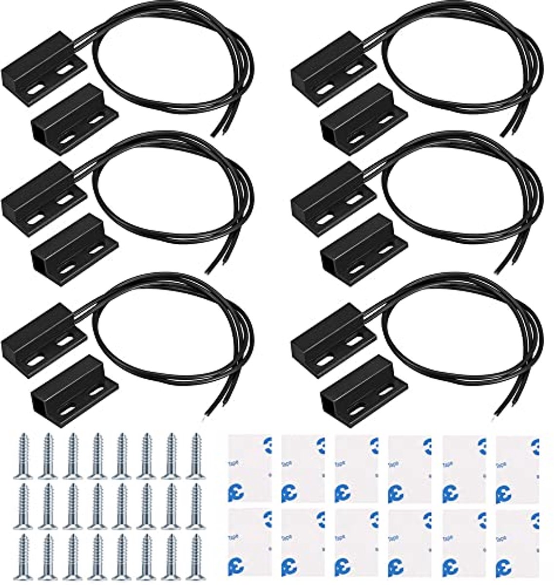 6 Stuks Zwart Bedraad Magnetische Deurschakelaar Alarm - Type Schakelaar voor Deur en Raam