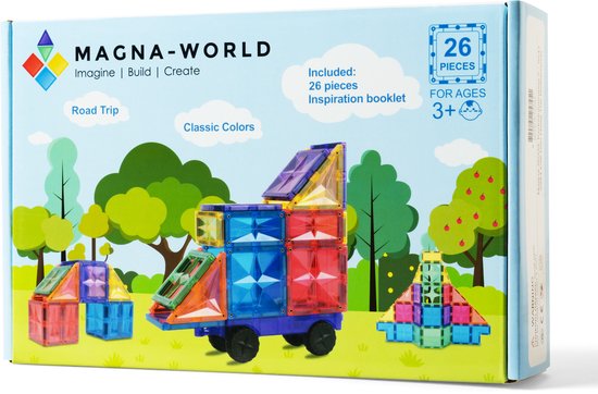 Magna-World® Classic Colors 26 stuks - Magnetisch speelgoed - Magnetische bouwstenen - Montessori speelgoed - Magnetic Tiles - Magnetische tegels