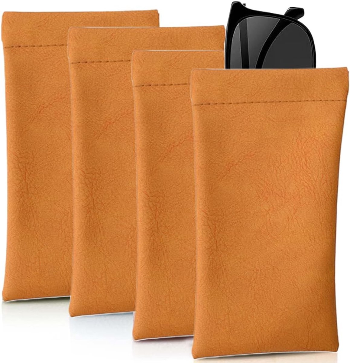 4 Pcs Soft Waterproof Glasses Case - Sunglasses - Portable Glasses Case Soft Leather met Compressible Lid - Elastic Closure - Travel Case voor Mannen en Vrouwen (Orange)