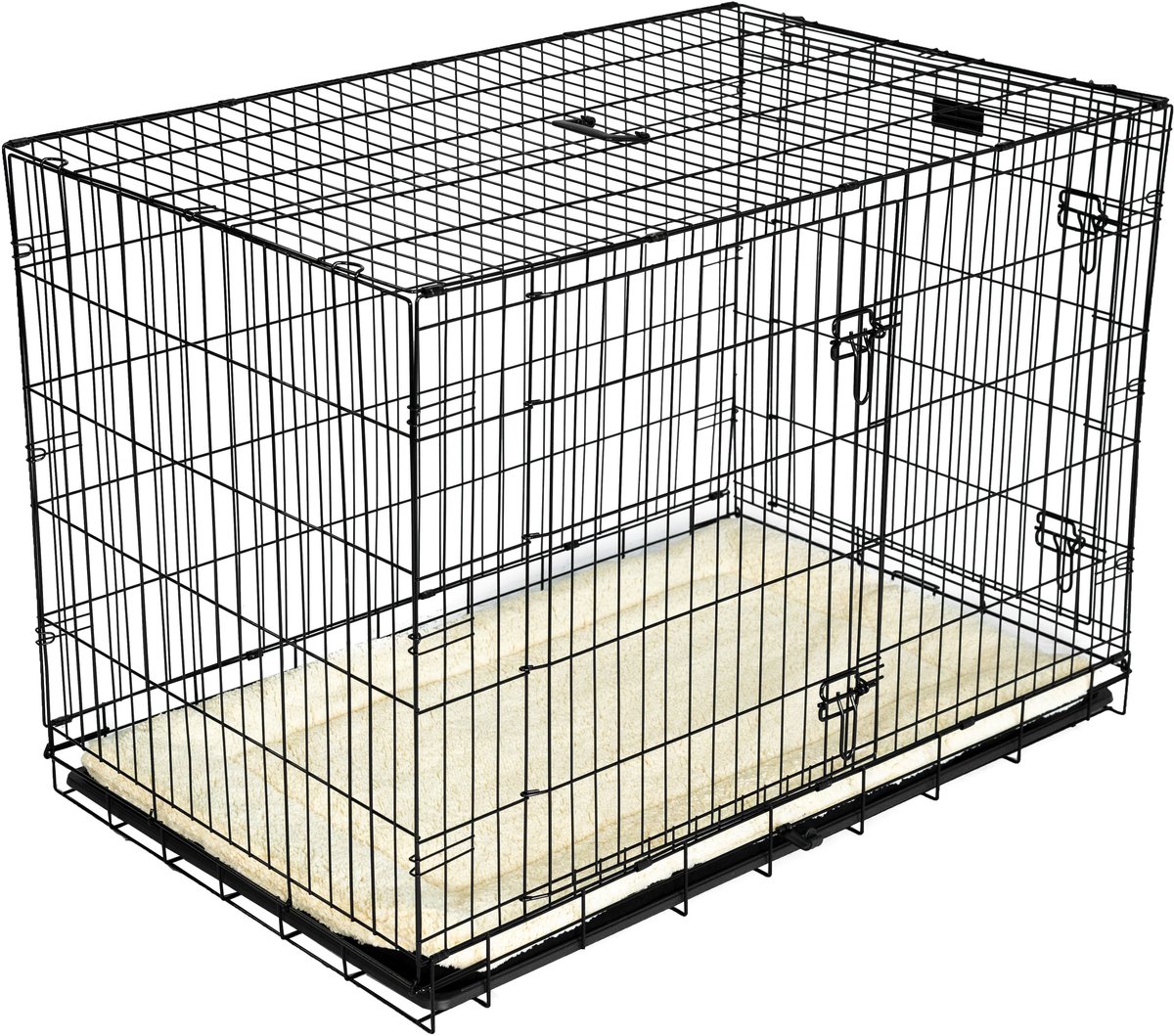 Qoozi Pet Hondenbench – Opvouwbare Bench met 2 Deuren & Kussen – 122x76x84 cm – Extra Stevige Draadconstructie (4.0/3.5/2.6 mm) – Ruim, Comfortabel & Duurzaam – QZ1121512