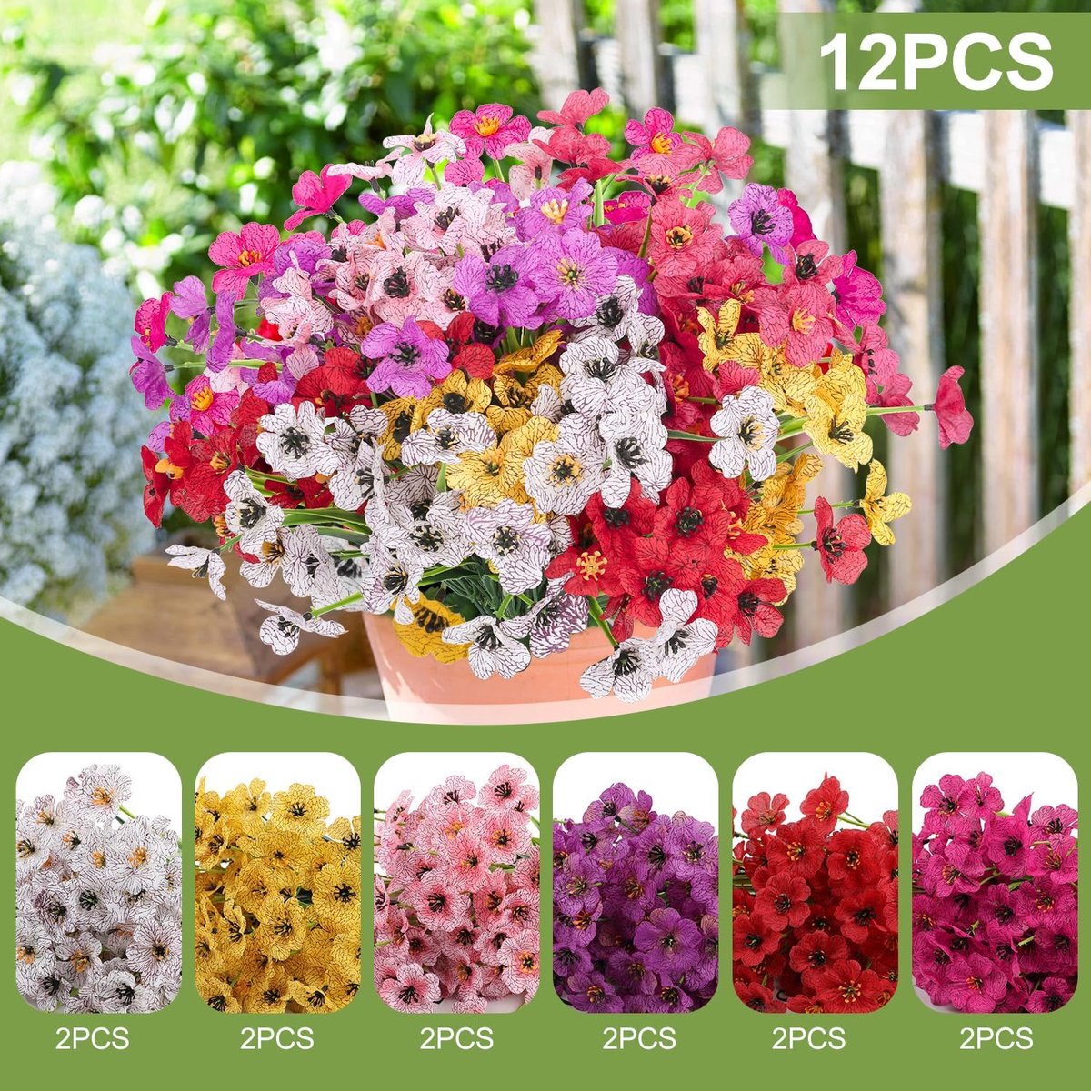 Famanu - 12 bundels kunstbloemen outdoor decoratie kunstplanten kunstzijden bloemen uv-bestendige kunstbloemen voor huis tuin balkon hangende plant binnen buiten bruiloft