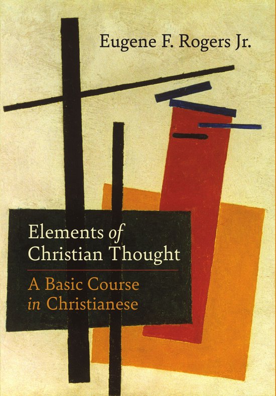 Boekomslag met abstracte rood-oranje geometrische vormen, zwarte lijnen en de titel Elements of Christian Thought.