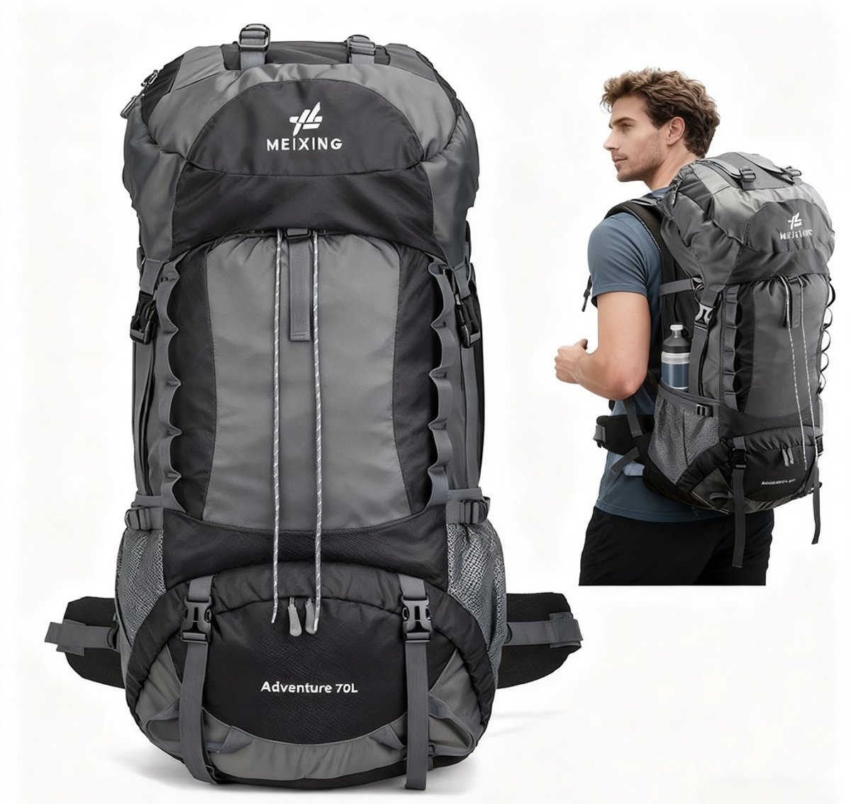 Wandelrugzak 25L - Heren Dames Waterdichte wandelrugzak met een panda-sleutelhanger(cadeautje) - Backpacker Rugzak voor Wandelen Bergbeklimmen Kamperen Reissporten-zwart