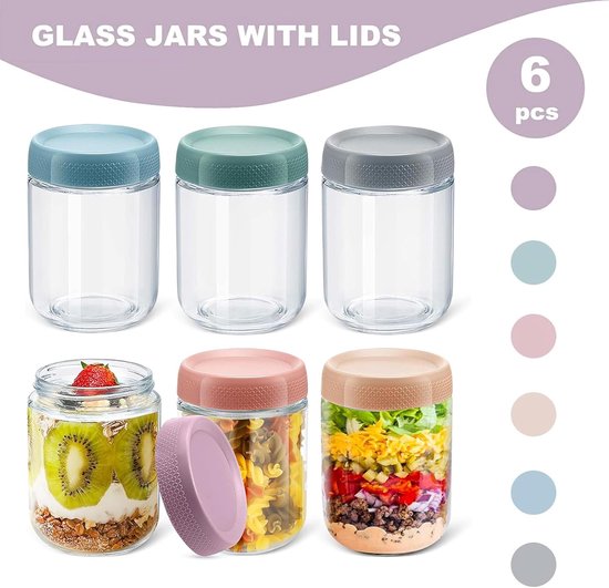 LIMILI Overnight Oats Jar, 4 stuks 500 ml glazen nachthavercontainers met houten deksels, glazen potten met brede opening, ontbijtpotten voor ontbijtgranen, yoghurt, salade, chapudding LIMILI Overnight Oats Jar, 4 stuks 500 ml glazen nachthavercontainers met houten deksels, glazen potten met brede opening, ontbijtpotten voor ontbijtgranen, yoghurt, salade, chapudding