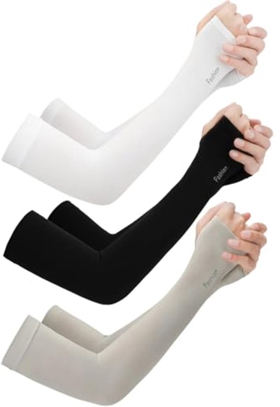 3 Paar Armmouwen - UPF 50+ Zonbescherming, SPF, Elastisch, Voor Sport, Fietsen, Vissen, Basketbal