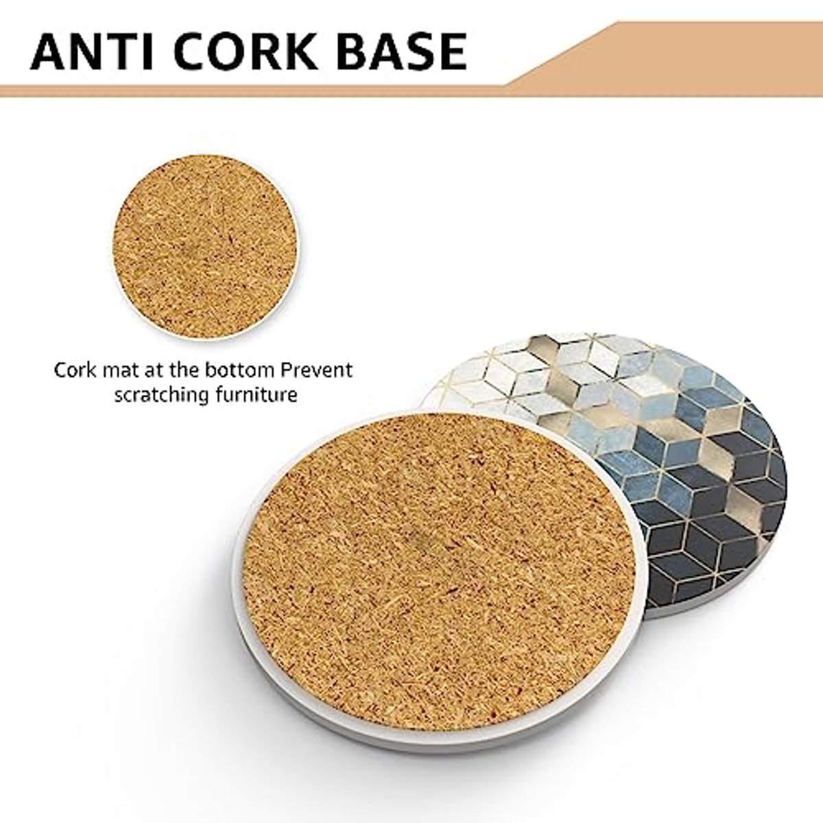Set van 4 Absorberende Ronde Onderzetters - Decoratieve Keramische Onderzetters met Kurkbasis voor Mokken en Bekers — cadeau in Wonen & Interieur - foto 7