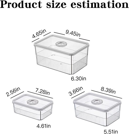 Set of 3 Meal Prep Boxes - Fridge Organizer - Fresh Boxes with Lid ...