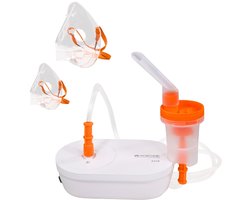 Mobiclinic Nebumobi2 - Aerosoltoestel - Vernevelaar- Draagbare vernevelaar op perslucht - Inhalator - Voor Volwassenen & Kinderen - Met maskers en accessoires - Ultrastil - Licht en draagbaar - Compact en minimalistisch ontwerp - Wit en oranje