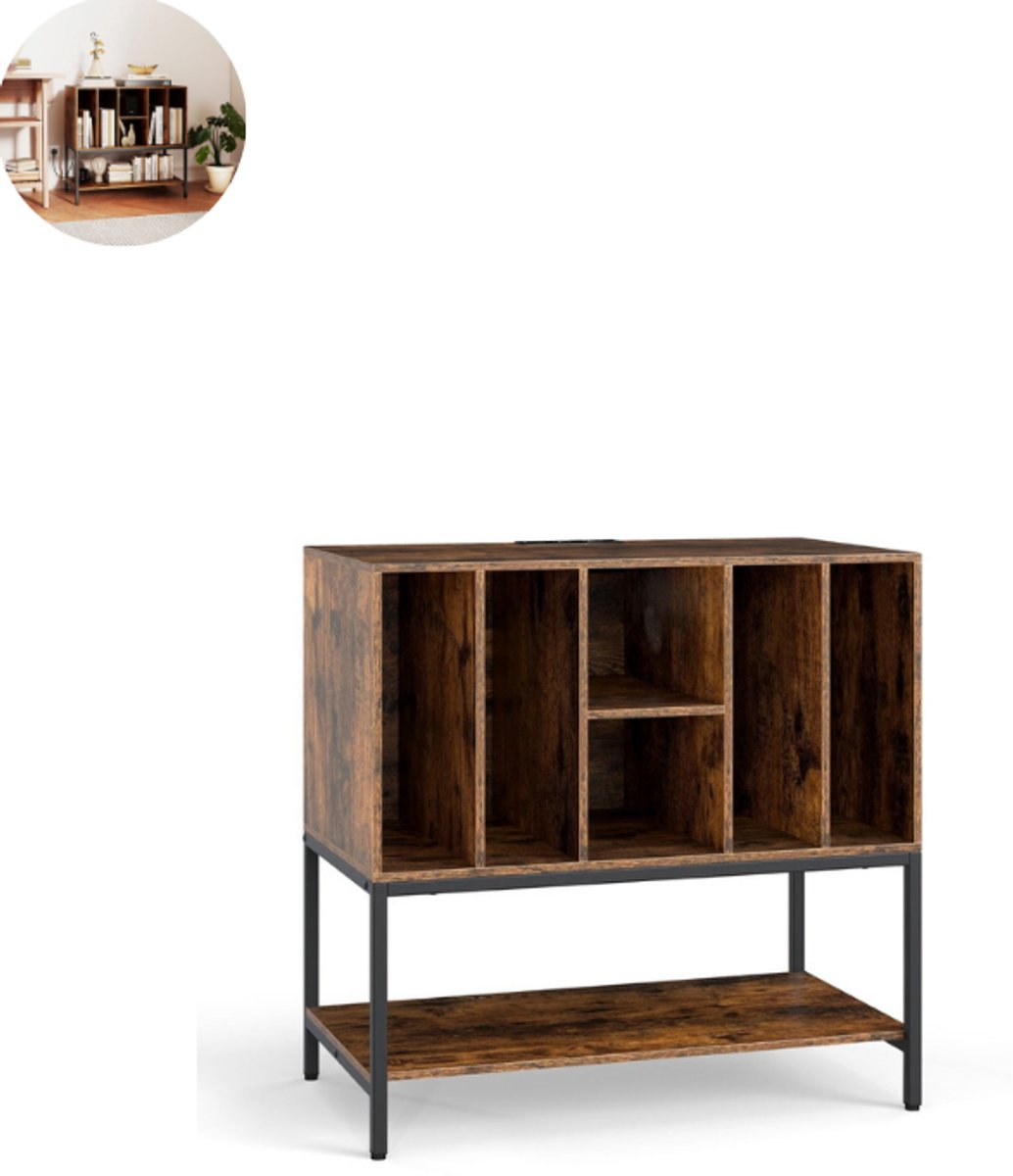 Platenspelermeubel - LP-kast - Platenspelerkast - Draaitafelstandaard - Platenspelerstandaard - Vintage Displayplank - Rustiek bruin