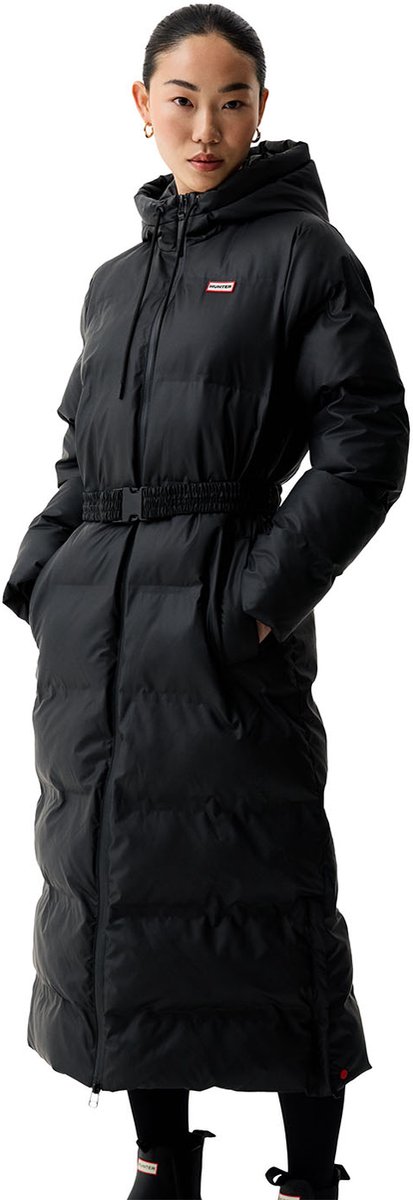 Hunter Womens Hutchison PU Sonic Welded Long Puffer Jacket Hunter Zwart