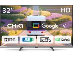 CHiQ L32M9PD - Partable TV 32 Inch - Draadloze 12 Volt TV - USB-C power - Ideaal voor caravans, campers - Metalen Randloos - Inclusief powerbank - 2025 Nieuw