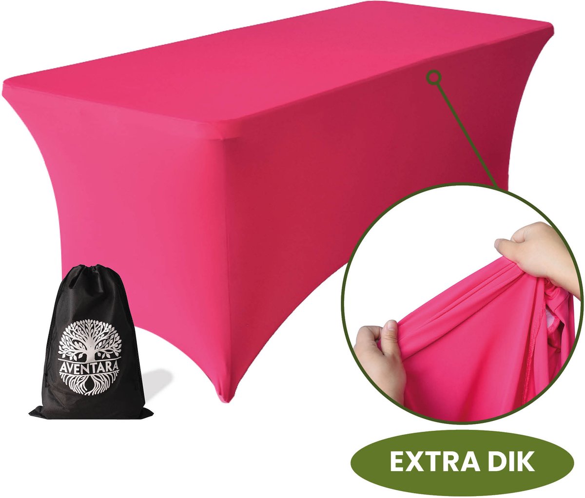 Tafelhoes Roze – 180-183 x 75 x 75 cm - 2 Jaar Garantie - Extra Dik – Luxe Stretch Hoes Voor Klaptafel, Buffettafel, Partytafel, Tuin- & Campingtafel – Kras- en Kreukvrije Tafel Hoes Rok met Opbergtas