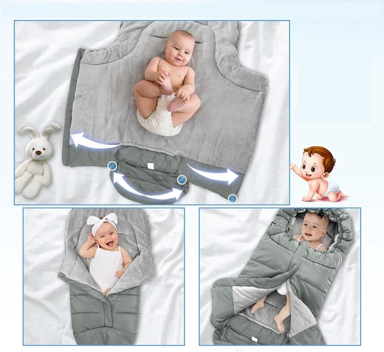 Thermische slaapzak voor kinderwagen - waterdichte en winddichte winterslaapzak - wasbare thermische babyslaapzak - waterdichte en winddichte kinderwagenaccessoires - geschikt voor baby's van 0-36 maanden (grijs) — afbeelding 3