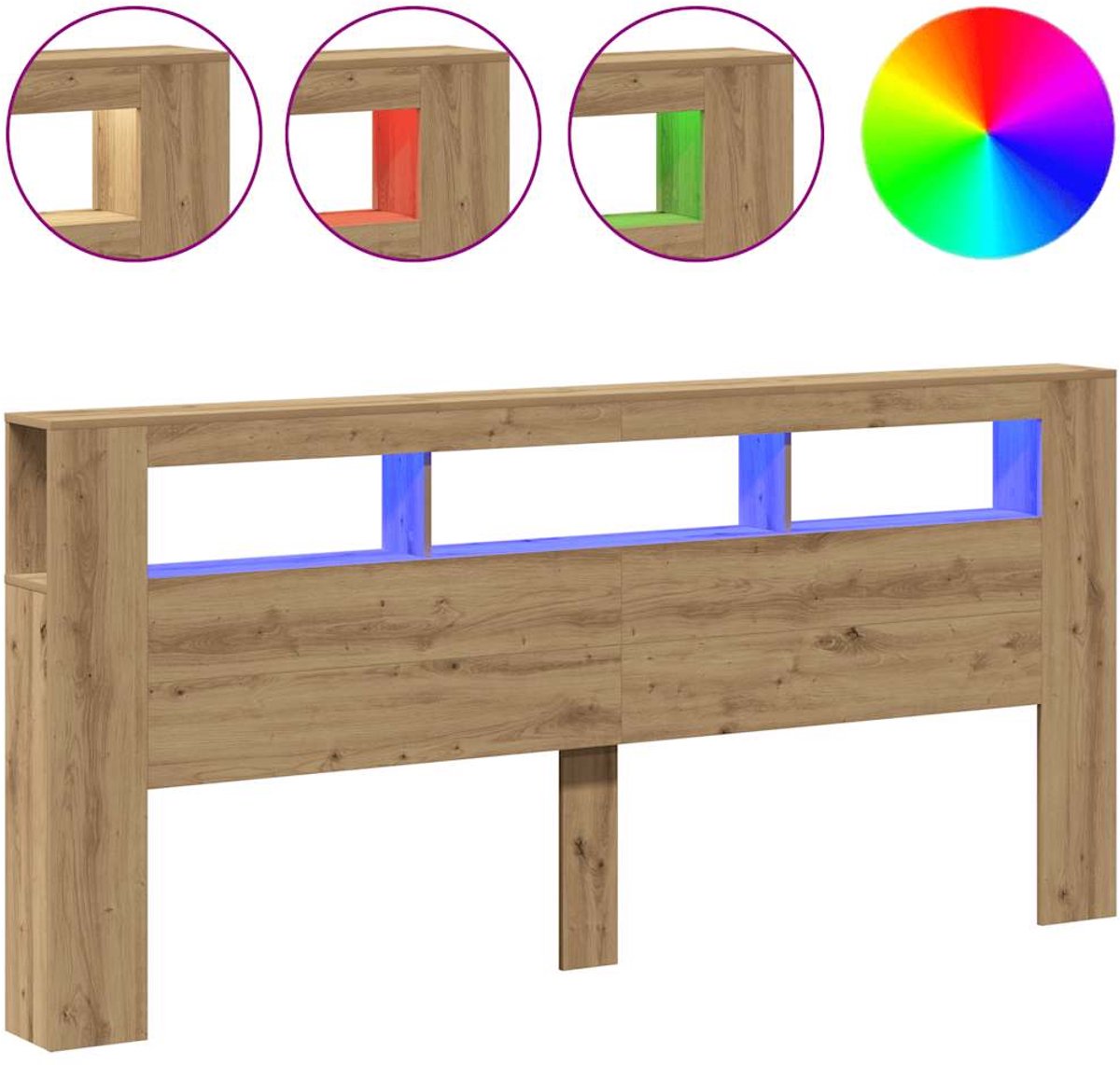 vidaXL - Hoofdeinde - met - LED - 220x18,5x103,5 - cm - hout - artisanaal - eikenkleur