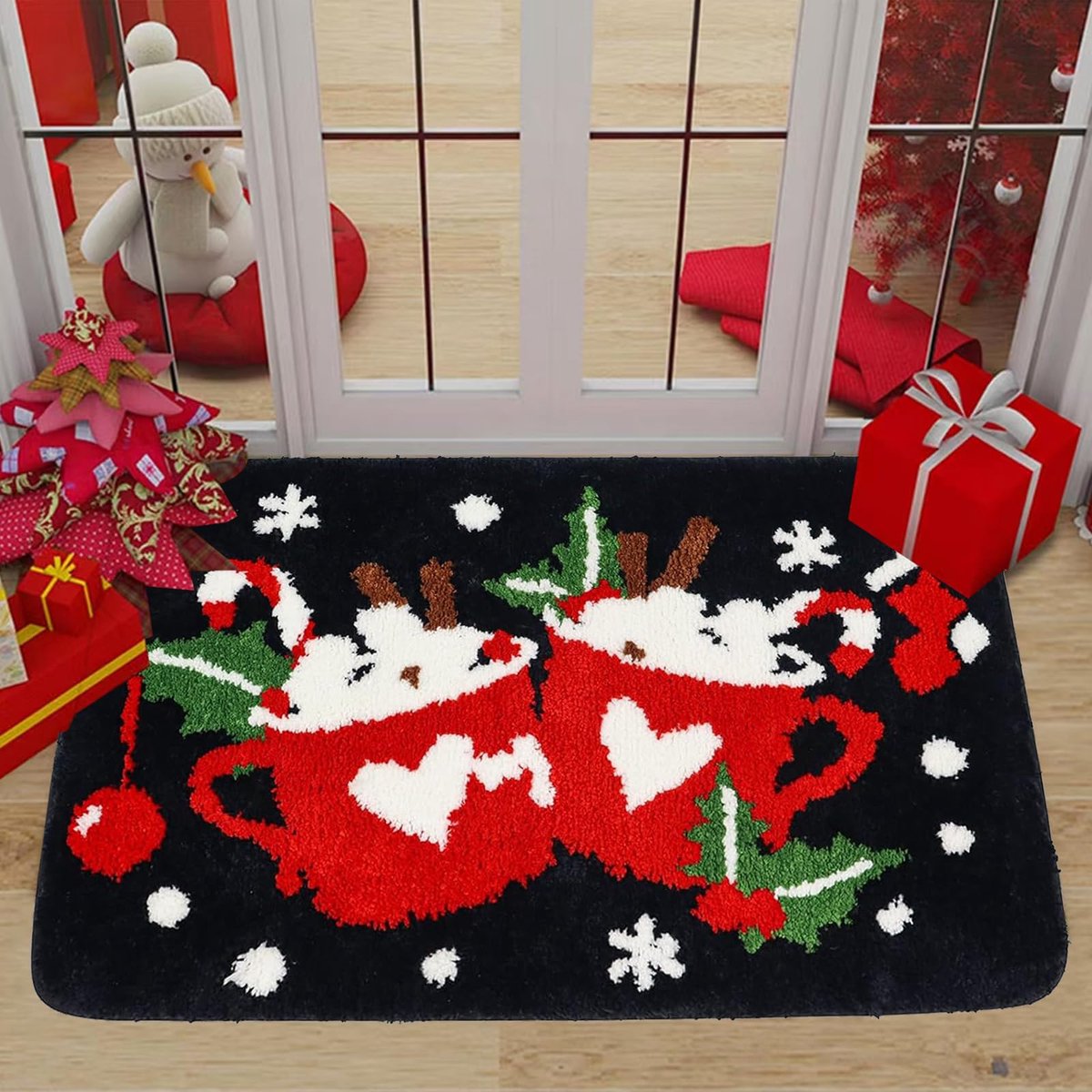 Ibenzoa Decoratieve wasbare kerstdeurmat met antislip voor binnen en buiten Kleurjik