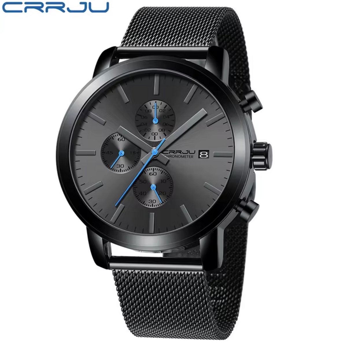 CRRJU Horloge 2287 - Zwart Blauw - Heren - Quartz - 42 mm - Ronde Kast - Roestvrijstalen Band - Chronograaf - Dag - Datum - Waterbestendig - Luxe - Sportief - Business