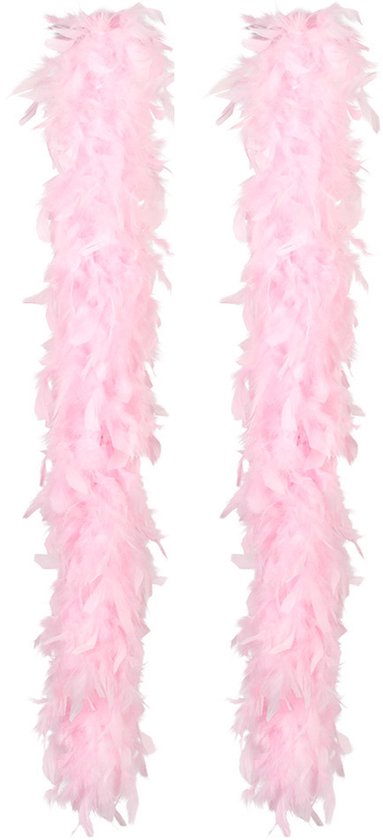 Boland Carnaval verkleed boa met veren - 2x - lichtroze - 180 cm - 50 gram - Glitter and Glamour - verkleed accessoires