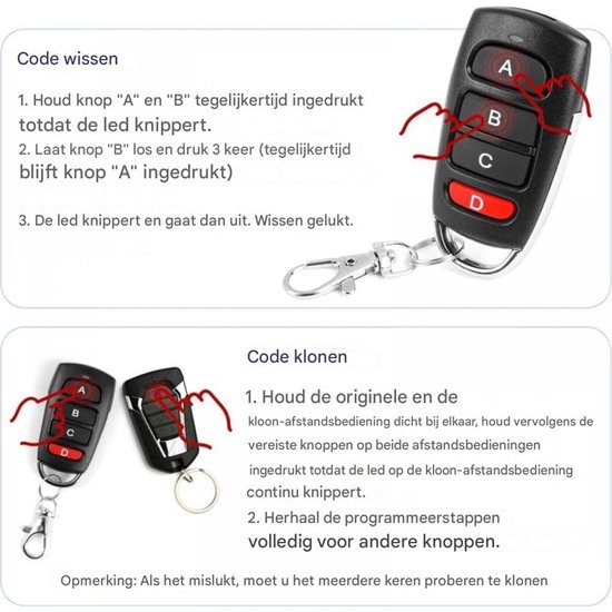 Universele afstandsbediening voor poort, 4 stuks universele draadloze auto afstandsbediening sleutelhanger voor auto garage deur afstandsbediening universele poort hardware