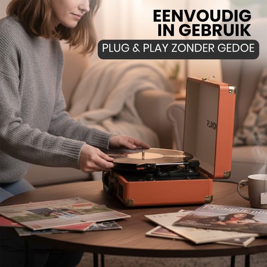 Playon Platenspeler - Platenspeler bluetooth - Platenspeler retro - Ingebouwde Speakers - Retro - Bruin — afbeelding 5
