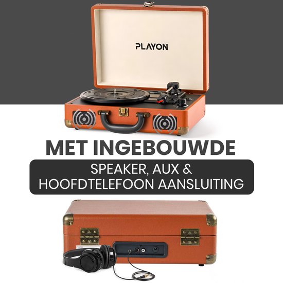 Playon Platenspeler - Platenspeler bluetooth - Platenspeler retro - Ingebouwde Speakers - Retro - Bruin — afbeelding 2