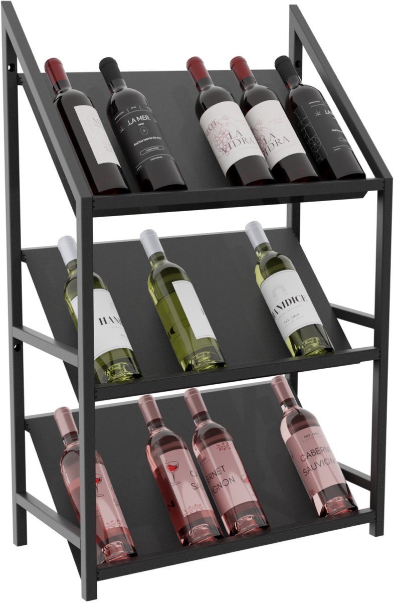 MetaloPro Wijnrek Bordeaux – Zwart Metalen Flessenrek Voor 21 Wijnflessen, Robuust Design, Ideaal Voor Keuken, Kelder Of Bar – 95x60x30cm