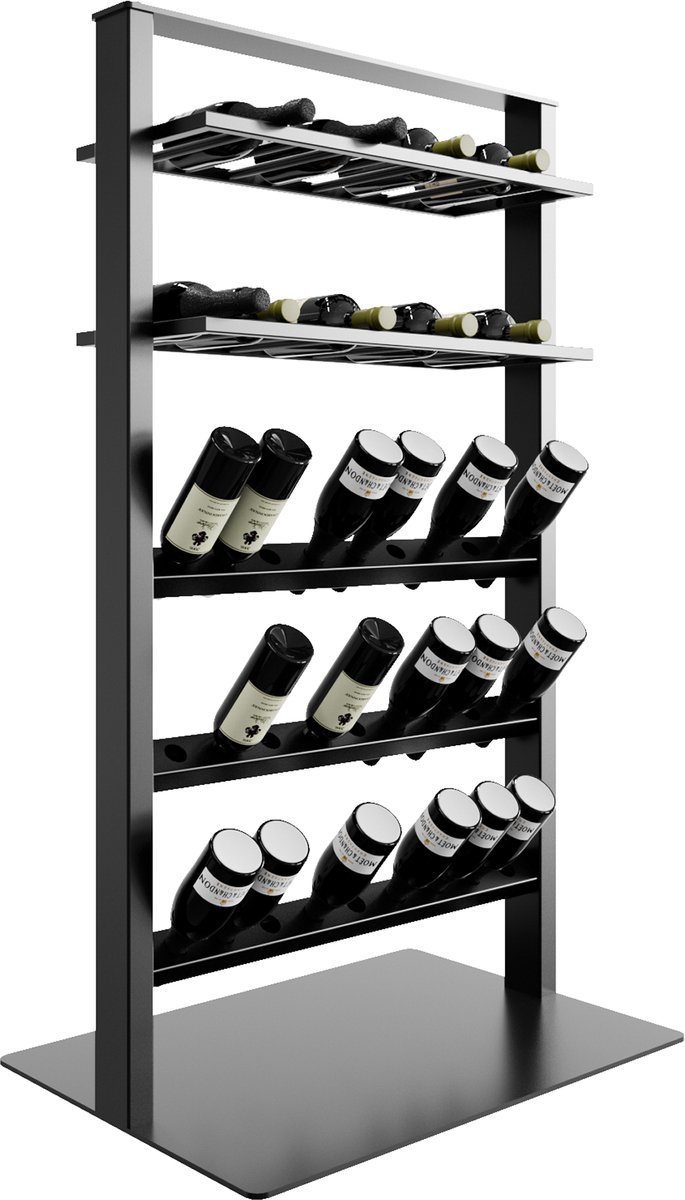 MetaloPro Wijnrek Piemont – Zwart Metalen Flessenrek Voor 45 Wijnflessen, Robuust Design, Wijnstandaard Voor Keuken, Kelder Of Bar – 140x80x60cm