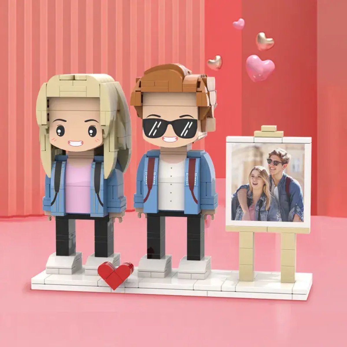 Mini Custom Brick - Mini Figuur van Foto - 2 Personen Cute met Fotolijst - Uniek Cadeau
