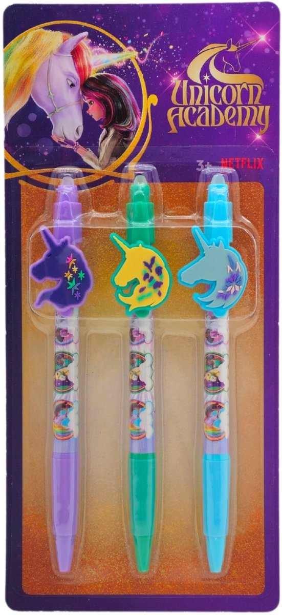 Unicorn Academy Uitwisbare Gelpen Met Clip 3X