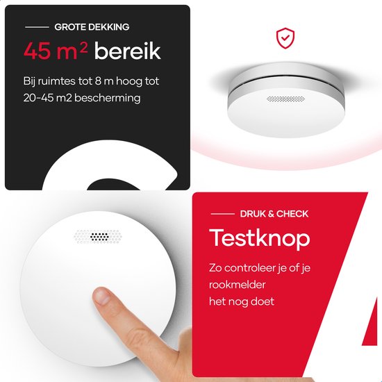 CPVAN Rookmelder, 10 jaar batterij met magneethouder, EN14604 geteste draadloze brandmelder, zonder boren, Europese norm 85 dB rookmelder, set van 6 stuks