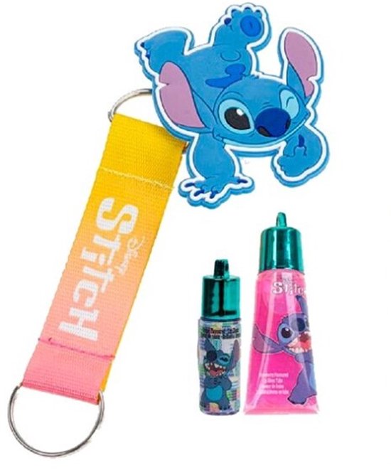 Porte-clés Disney Stitch avec Stitch 3D bleu + 2 gloss – Parfums fraise et raisin – Coffret cadeau pour Enfants – Amusant pour Saint-Nicolas et Noël