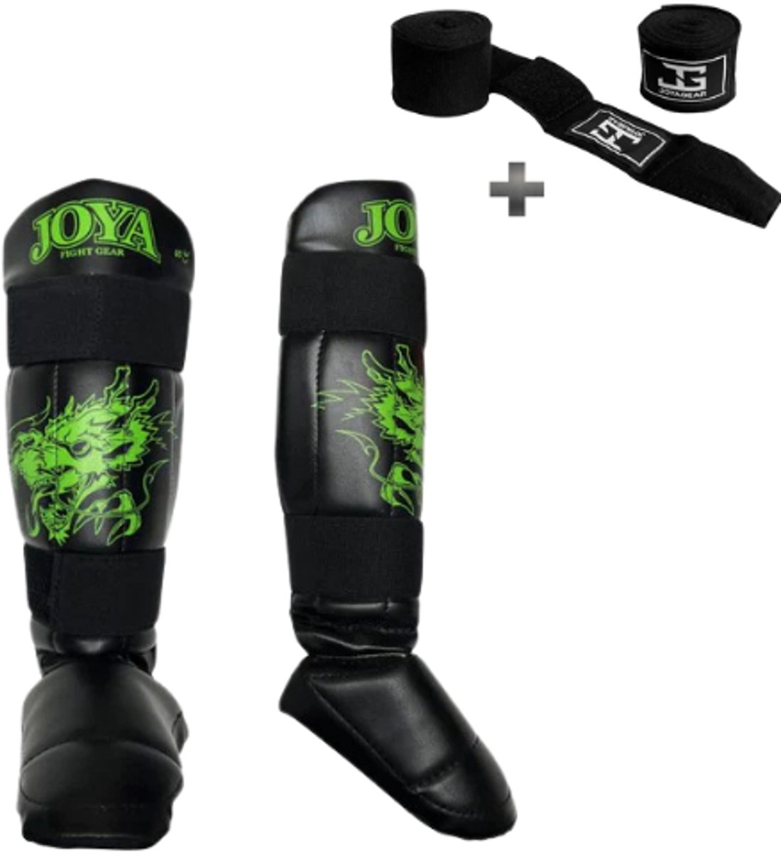 Joya Dragon Scheenbeschermers Kinderen – Maat M – Kickboksen – Optimale Bescherming & Comfort – Groen – Incl. Bandage