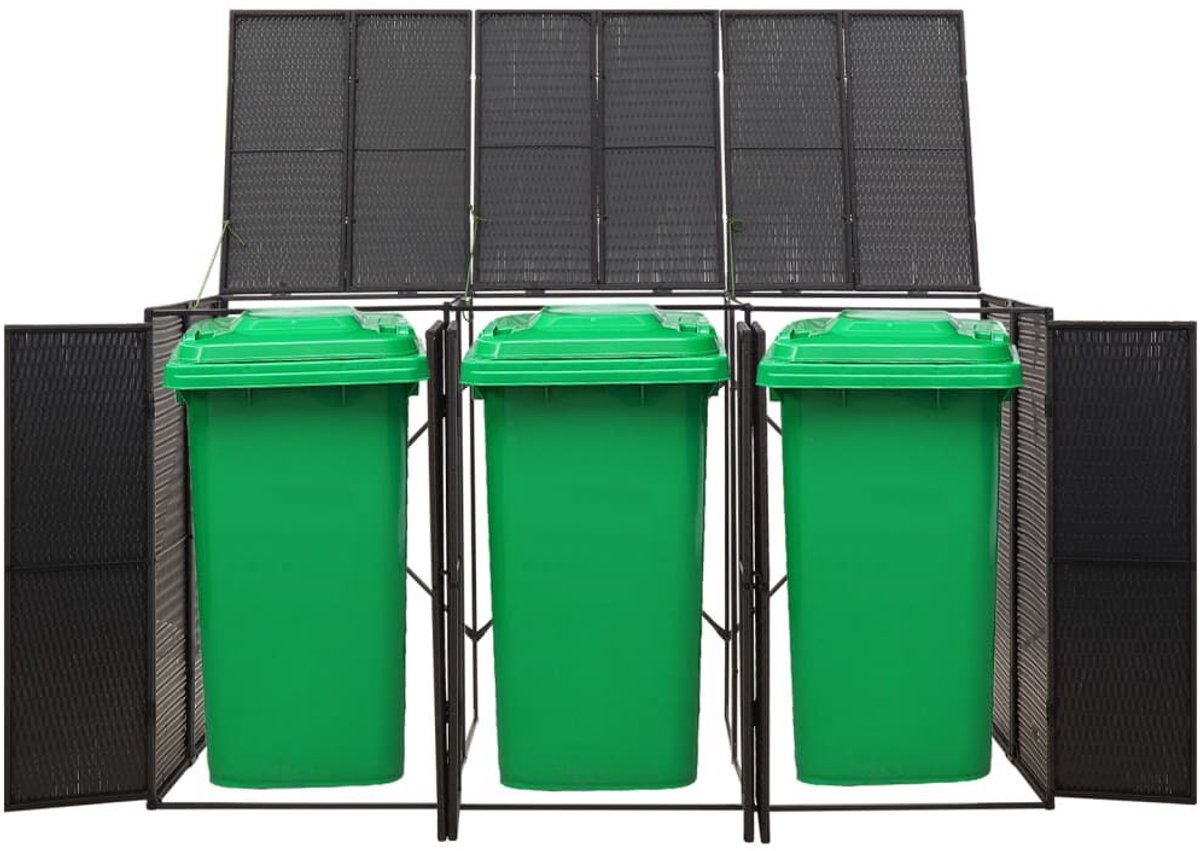 Kliko ombouw - UV-bestendig - Container - Berging - 3 Afvalbakken - Kunststof - Weerbestendig - Zwart